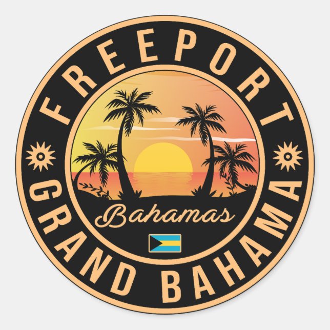 Sticker Rond Freeport Bahamas Retro Sunset Souvenirs 60s (Devant)