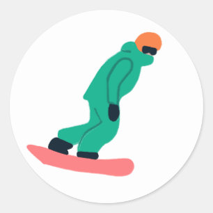 Sticker Rond Freeride Snowboarder En Costume Vert Illustration