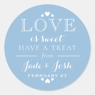 Sticker Rond French Blue Hearts L'amour est doux Mariage Favor