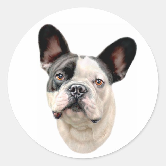 Sticker Rond French Buldog BW Bust (Devant)