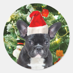 Sticker Rond French Bulldog Arbre de Noël Ornements Snowman