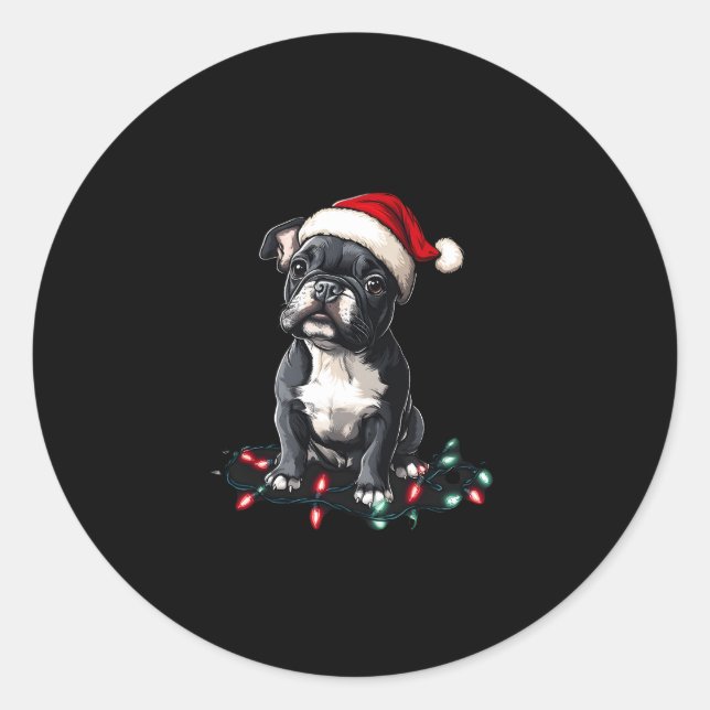 Sticker Rond French Bulldog Christmas Lights Xmas Dogs Gifts Me (Devant)