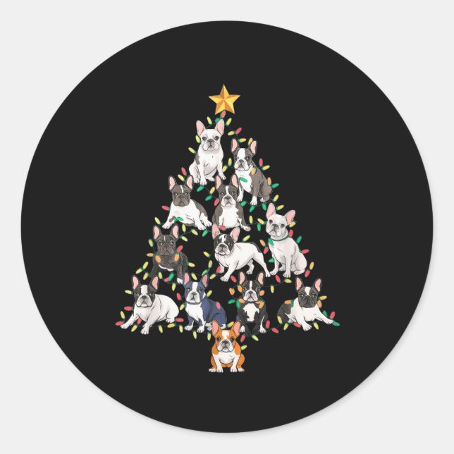 Sticker Rond French Bulldog Christmas Tree Frenchie Dog Xmas Pa (Devant)