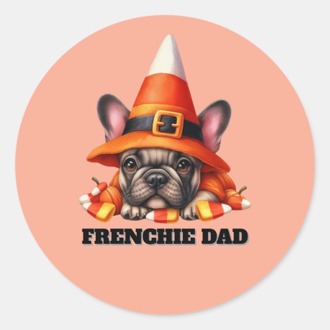 Sticker Rond French Bulldog Cute Halloween Candy Costume (Devant)