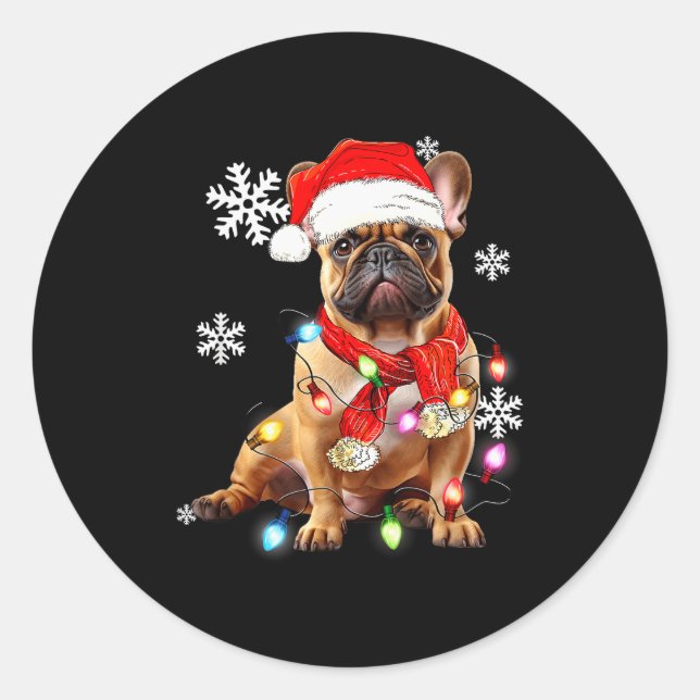 Sticker Rond French Bulldog Dog Christmas Light Pajama Pet Xmas (Devant)