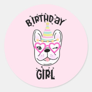 Sticker Rond French Bulldog Frenchie Anniversaire Thème