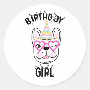 Sticker Rond French Bulldog Frenchie Anniversaire Thème