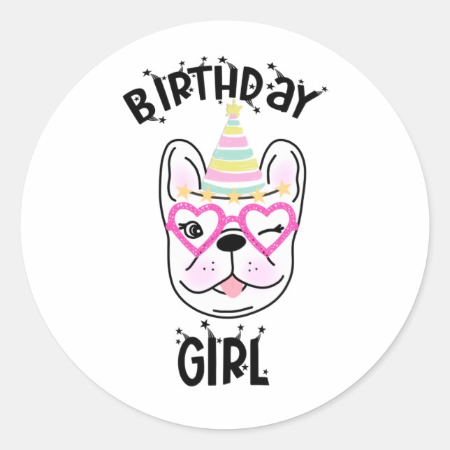 Sticker Rond French Bulldog Frenchie Anniversaire Thème (Devant)