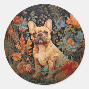 Sticker Rond French Bulldog Frenchie Garden Tapestry Anniversai