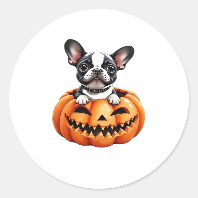 Sticker Rond French Bulldog Happy Halloween Classique citrouill (Devant)