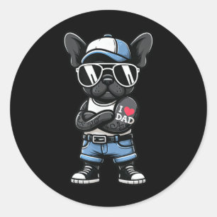 Sticker Rond French Bulldog I Love Papa Funny Chien Tattoo