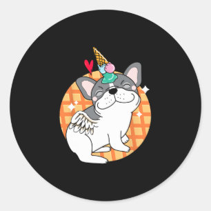 Sticker Rond French Bulldog Ice Cream Frenchie Anniversaire