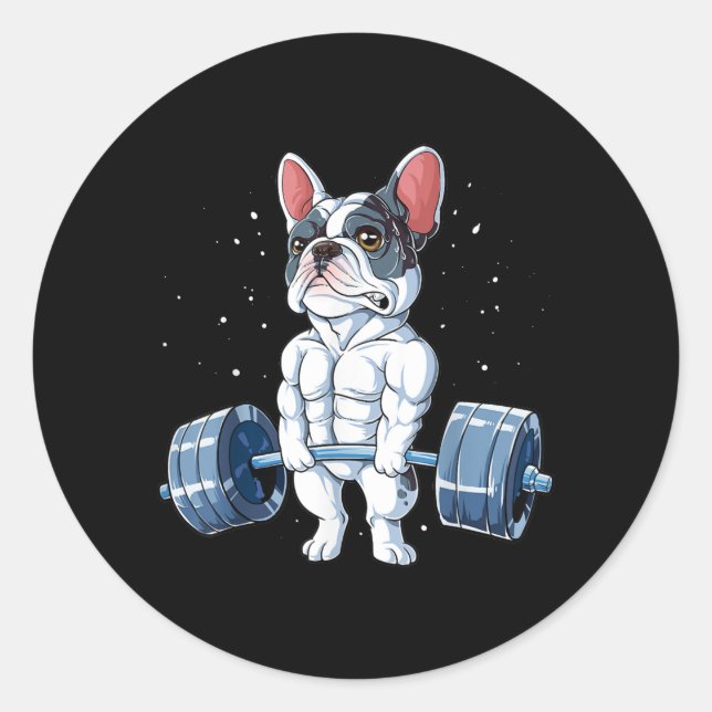 Sticker Rond French Bulldog Poids Funny Deadlift Gym (Devant)
