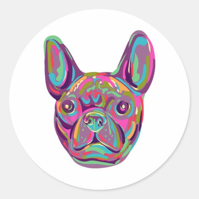 Sticker Rond French Bulldog Tête Française Pop style art (Devant)