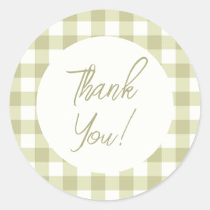 Sticker Rond French Country Meadow En vichy - sauge vert plaid.