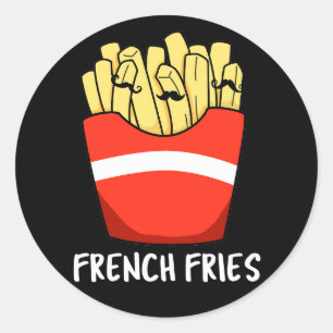 Sticker Rond French Fries Funny Fast Food Pun Dark BG