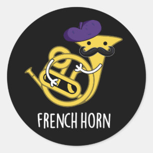 Sticker Rond French Horn Funny Music Instrument Pun Dark BG