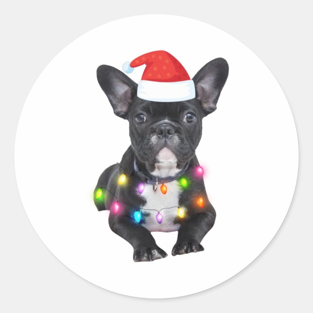 Sticker Rond frenchies cadeau de noël pour les amoureux du bull (Devant)