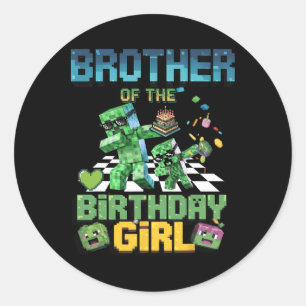 Sticker Rond Frère de la fille d'anniversaire drôle de jeu vidé