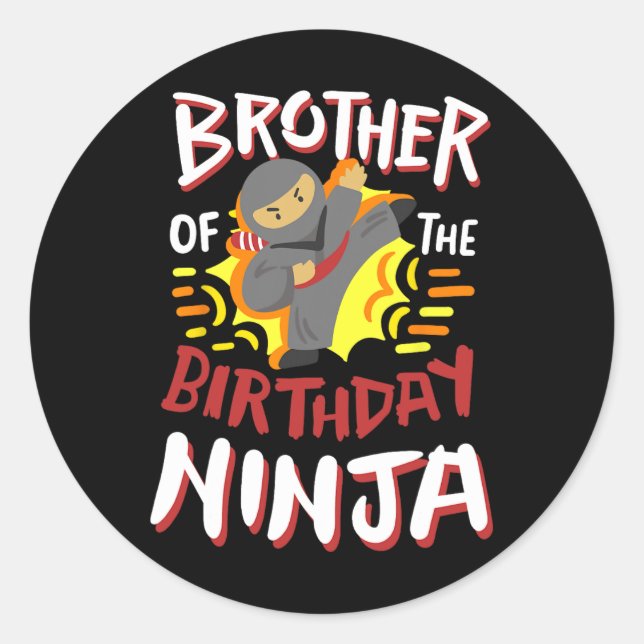 Sticker Rond Frère De L'Anniversaire Ninja Karate Enfants Anniv (Devant)