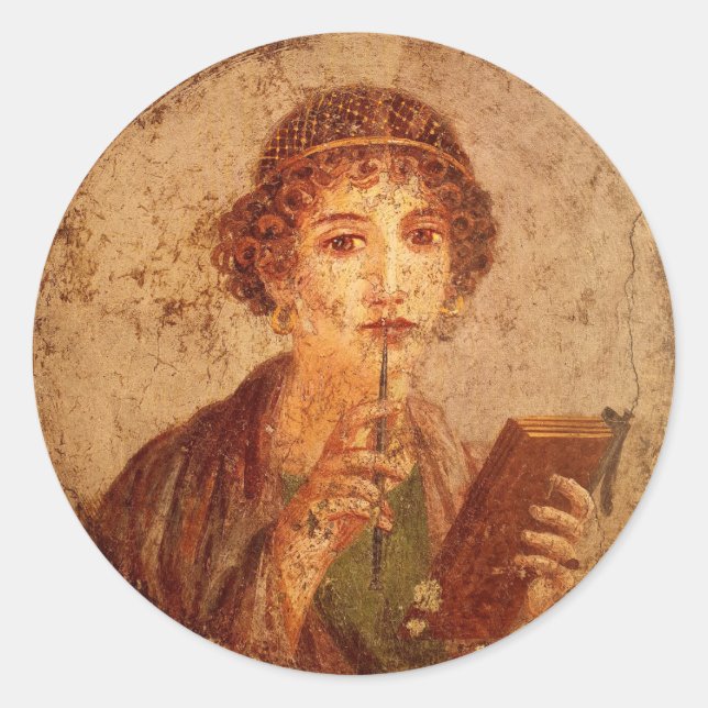 Sticker Rond Fresco of sappho in Pompeii (Devant)