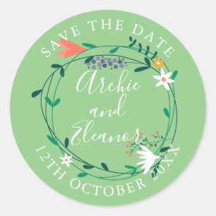 Sticker Rond Fresh Spring Floral Garland Enregistrer la date