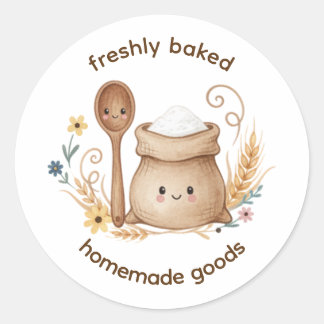 Sticker Rond Freshly Baked Homemade Goods Label | Cottagecore 