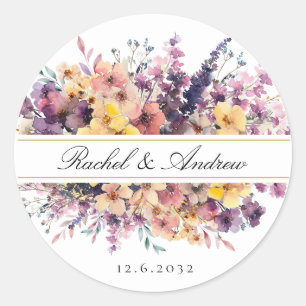 Sticker Rond Fresque, Bouquet fleur sauvage, écriture manuscrit