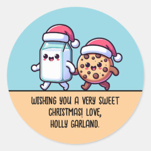 Sticker Rond Friandises de Noël Lait et Cookie Texte personnali