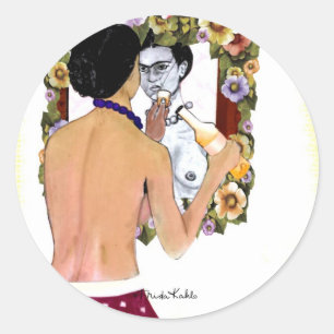 Sticker Rond Frida Kahlo en el Espejo Portrait