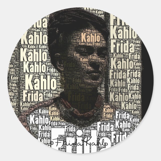 Sticker Rond Frida Kahlo Lettering Portrait (Devant)