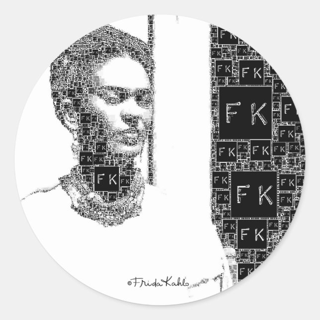 Sticker Rond Frida Kahlo Portrait noir et blanc (Devant)