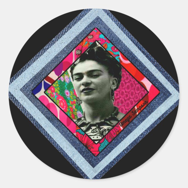 Sticker Rond Frida Kahlo Retro Denim Diamond (Devant)