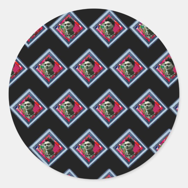 Sticker Rond Frida Kahlo Retro Denim Diamond (Devant)