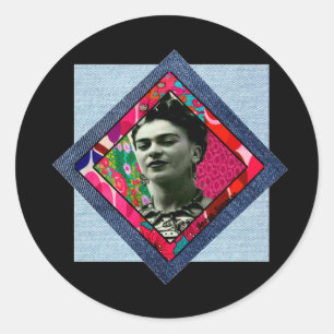 Sticker Rond Frida Kahlo Retro Pink Denim