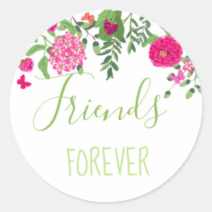 Sticker Rond Friends Forever a apporté des fleurs et des papil