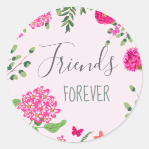Sticker Rond Friends Forever fleurs et papillons lumineux