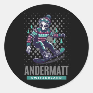 Sticker Rond Frissons cosmiques - Snowboard Alien À Andermatt S