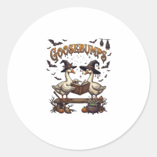Sticker Rond Frissons d'Halloween Oies Chapeaux de Sorcière Liv