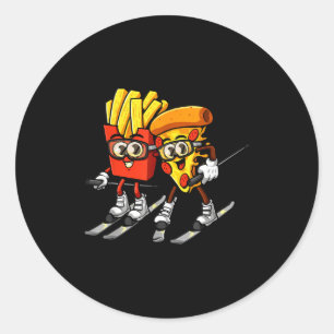 Sticker Rond Frites pizza ski drôle skieur restauration rapide