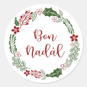 Sticker Rond Friulian Merry Christmas Wreath, Bon Nadâl
