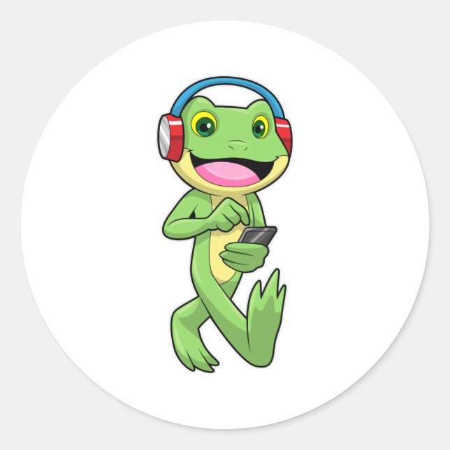 Sticker Rond Frog à la musique avec casque (Devant)