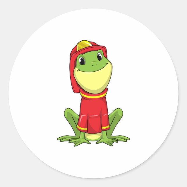 Sticker Rond Frog as Firefighter avec Helmet (Devant)