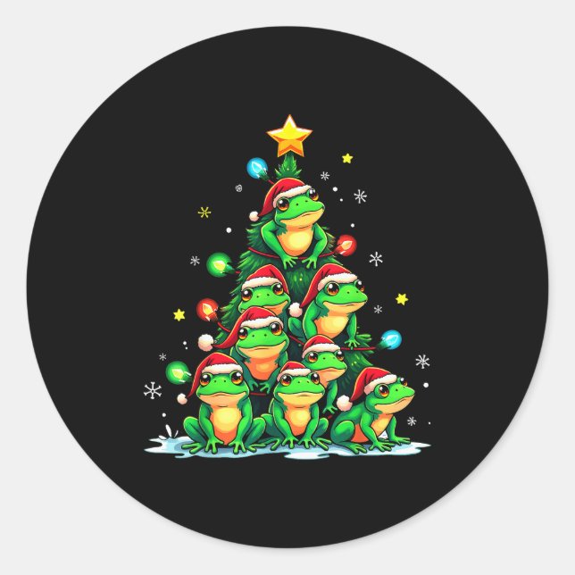 Sticker Rond Frog Christmas Tree Funny Hopper Holiday Cute Frog (Devant)
