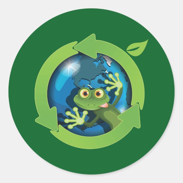 Sticker Rond Frog Earth Day Recycling Eco Friendly (Devant)