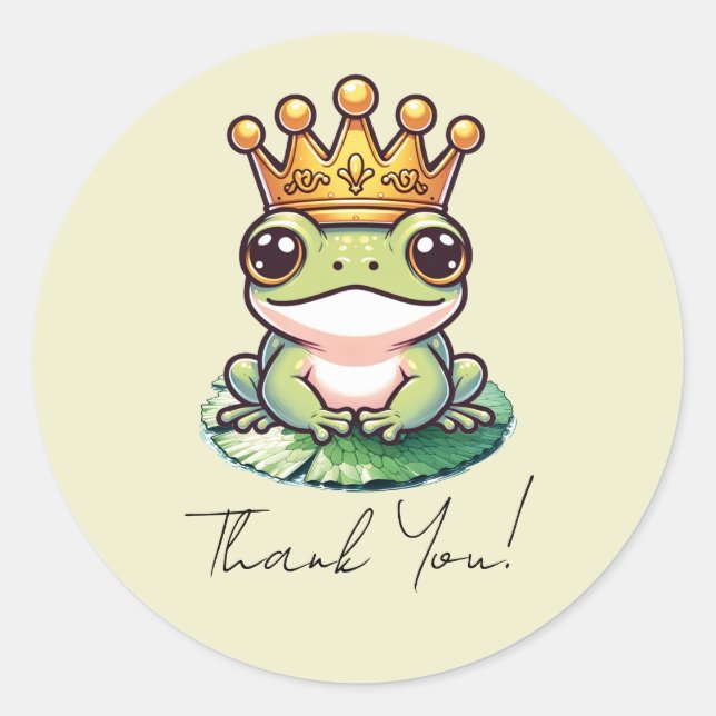 Sticker Rond Frog Prince en or Couronne Baby Shower Invitations (Devant)