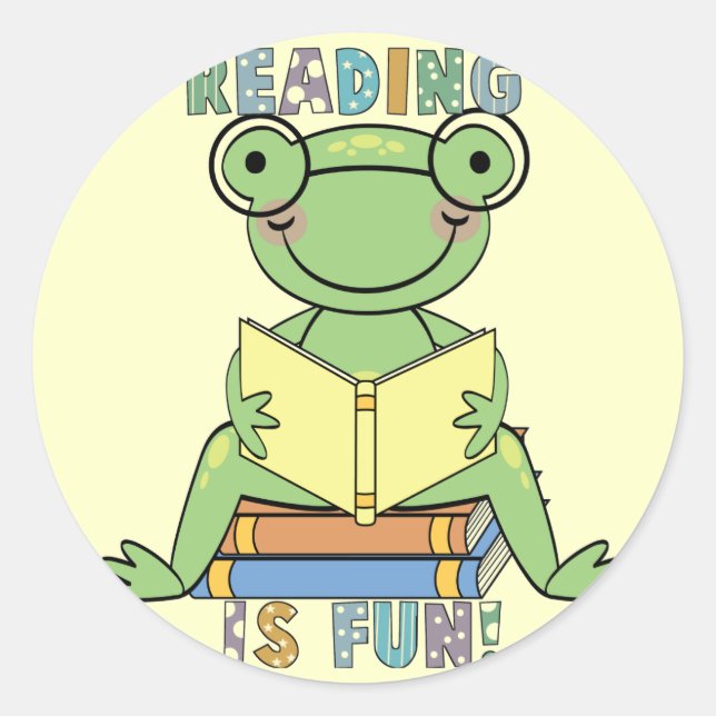 Sticker Rond Frog Reading est des T-shirts et des cadeaux amusa (Devant)