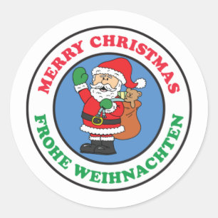 Sticker Rond Frohe Weihnachten Allemagne Noël Père Noël