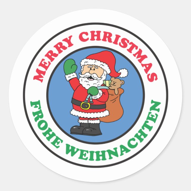 Sticker Rond Frohe Weihnachten Allemagne Noël Père Noël (Devant)