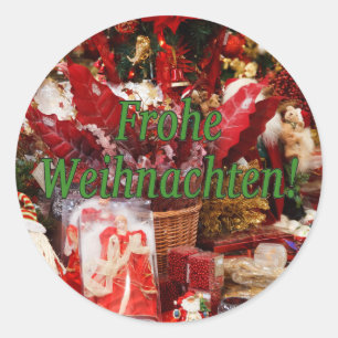 Sticker Rond Frohe Weihnachten ! Joyeux Noël en allemand gf